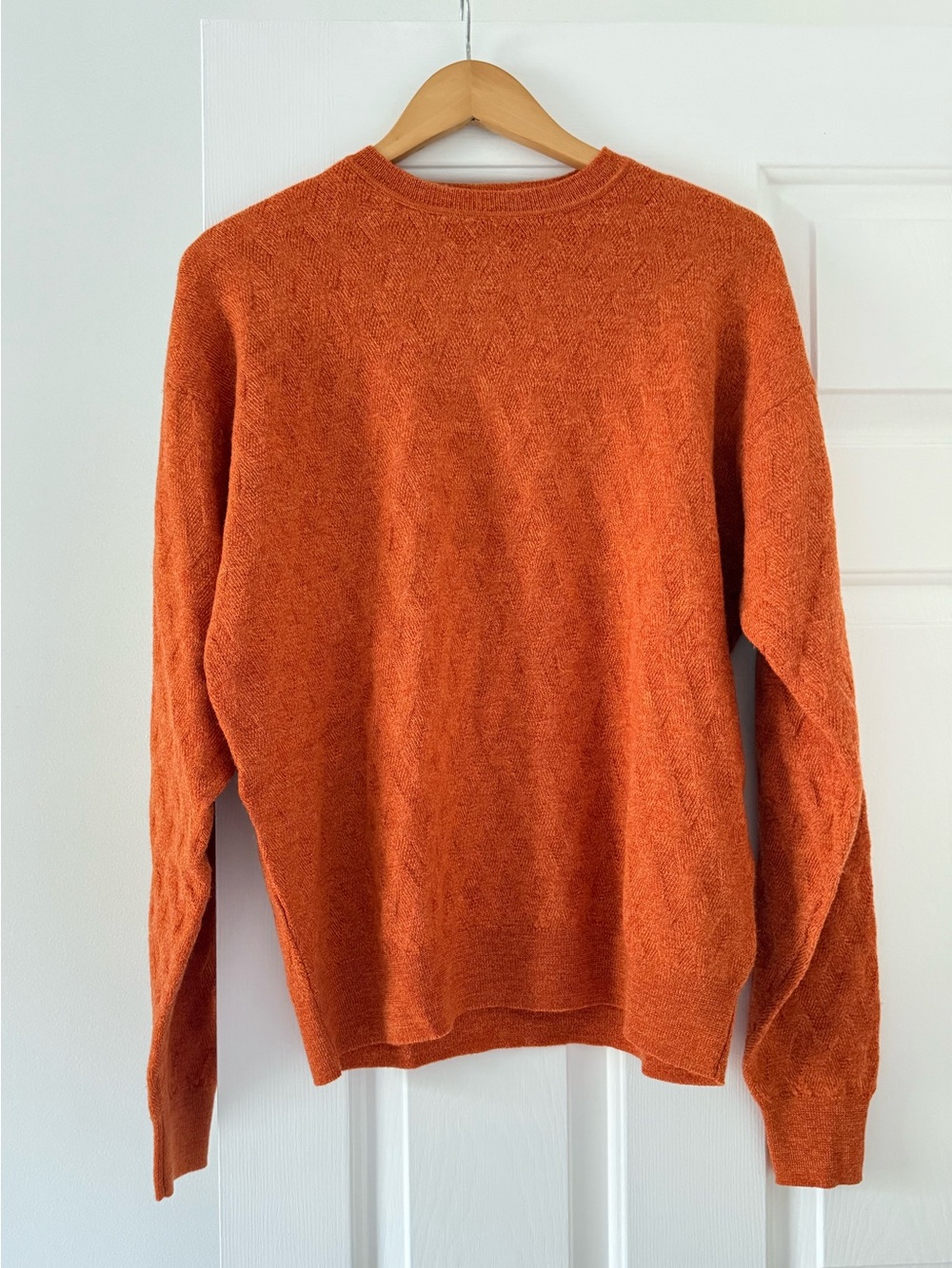 Robert Talbott mens pumpkin orange cable merino wool sweater size medium